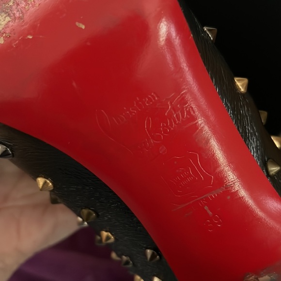 Christian Louboutin Lipspikes Black Textured Leather With Spikes Studs 39 - Picture 7 of 8